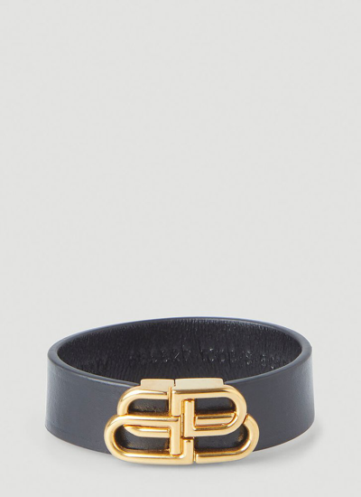 Shop Balenciaga Bb Logo Plaque Bracelet In Black