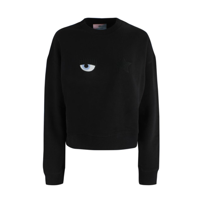 Shop Chiara Ferragni Eye Embroidered Crewneck Sweatshirt In Black