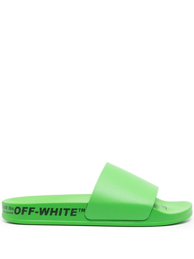 Shop Off-white Logo-print Slides In Green