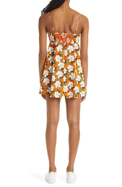 Shop Alice And Olivia Melvina Floral Tie Front Stretch Silk & Cotton Babydoll Dress In Blossom