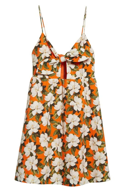 Shop Alice And Olivia Melvina Floral Tie Front Stretch Silk & Cotton Babydoll Dress In Blossom