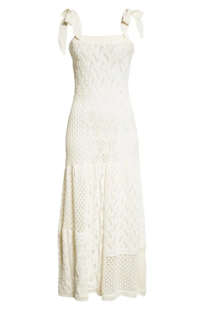Shop Zimmermann Patchwork Knit Cotton Midi Dress In Cream