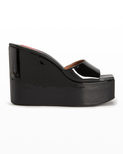 Shop Alaïa Color Patent Wedge Platform Sandals In Noir