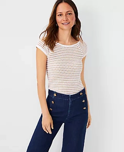 Shop Ann Taylor Texture Stitch Off The Shoulder Sweater Tee In Whiskey Cream