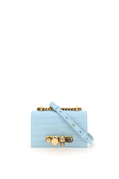 Shop Alexander Mcqueen Jewelled Satchel Mini Bag In Light Blue