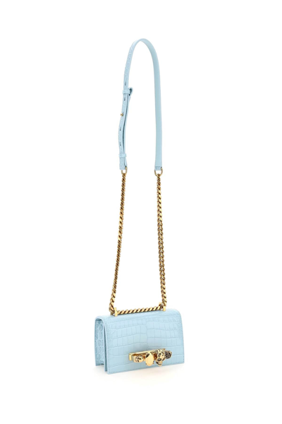 Shop Alexander Mcqueen Jewelled Satchel Mini Bag In Light Blue