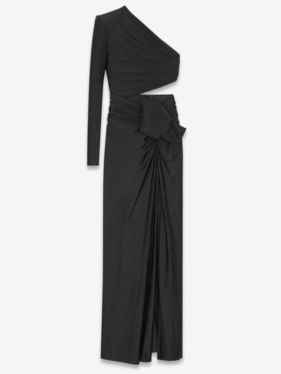 Shop Saint Laurent Long One-shoulder Dress In Black