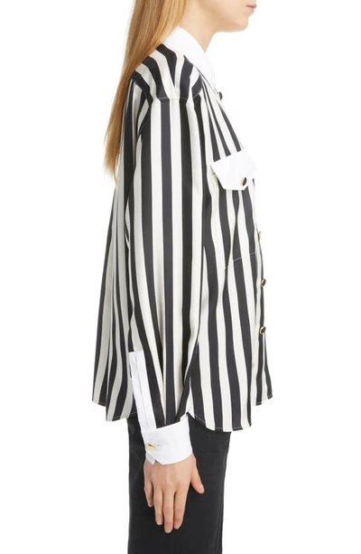 Shop Saint Laurent Stripe Silk Twill Shirt In Noir Craie