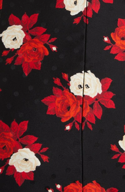 Shop Saint Laurent Rose Print Plunge Neck Long Sleeve Silk Minidress In Noir Rouge Craie