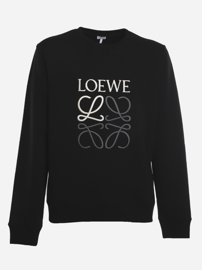 Shop Loewe Cotton Sweatshirt With Embroidered Anagram In Black