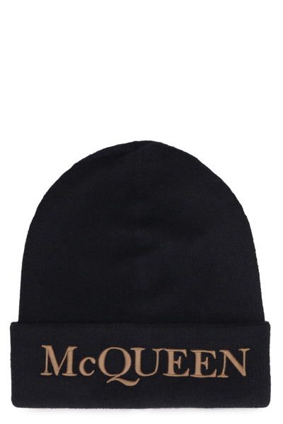 Shop Alexander Mcqueen Knitted Beanie Hat In Black