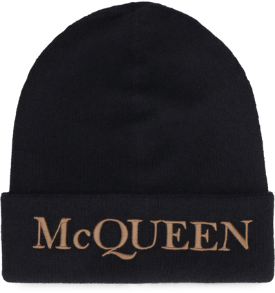 Shop Alexander Mcqueen Knitted Beanie Hat In Black