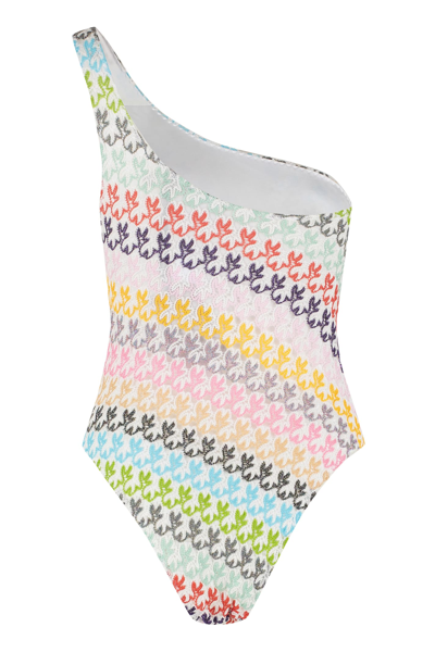 Shop Missoni One-shoulder Swimsuit In Multicolor