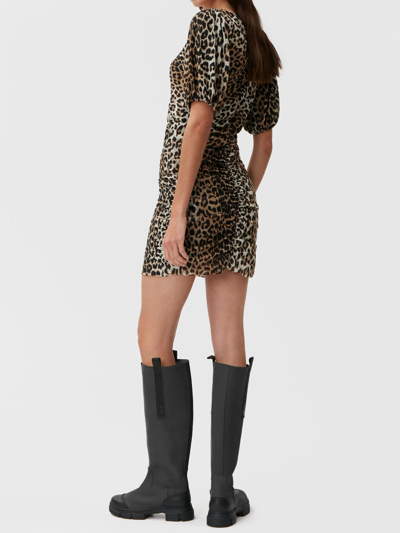 Shop Ganni Animalier Ruched Dress