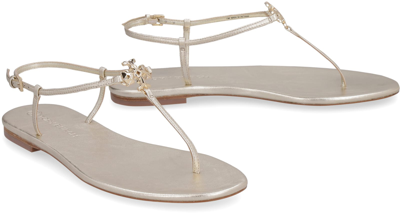 Shop Tory Burch Metallic Leather Flat Slippers In Gold
