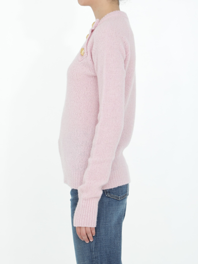 Shop Balmain Pink Jumper With Buttons