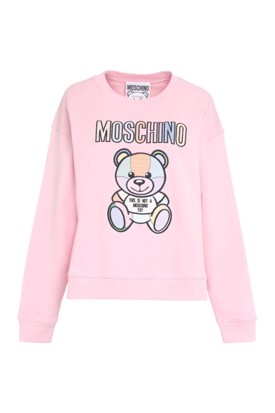 Shop Moschino Cotton Crew-neck Sweatshirt With Logo In Pink