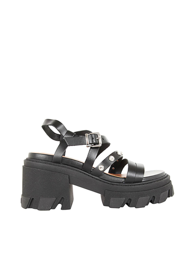 Shop Ganni Cleated Pump Sandals In Black