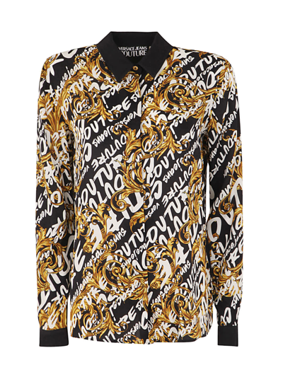 Shop Versace Jeans Couture Mix Shirt Twill Viscose Pr Brush Couture In Black Gold
