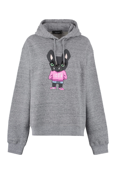 Shop Dsquared2 Icon Hilde Print Cotton Hoodie In Grey