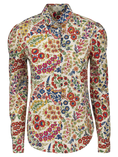 Shop Etro Cotton Shirt With Floral Paisley Print In Multicolor
