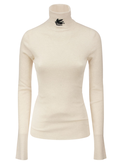 Shop Etro Turtleneck Sweater With Pegasus In White