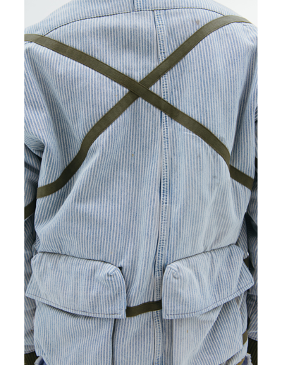 Shop Greg Lauren Engineer Stripe Denim Jacket In Blue