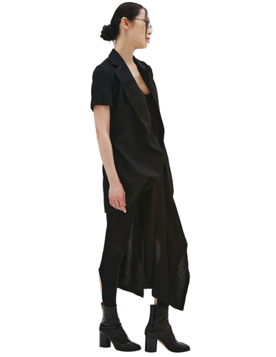 Shop Yohji Yamamoto Asymmetric Short-sleeved Jacket In Black