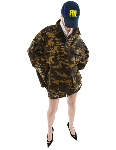 Balenciaga Camouflage Print Army Jacket In Khaki