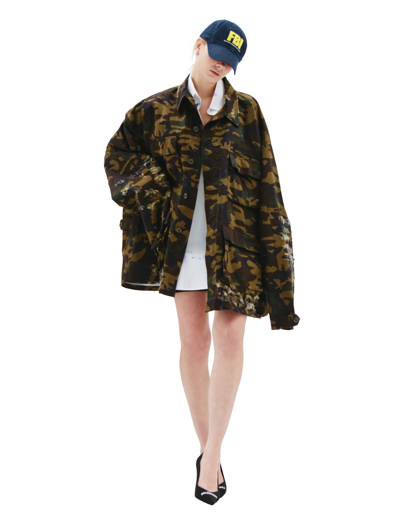 Balenciaga Camouflage Print Army Jacket In Khaki
