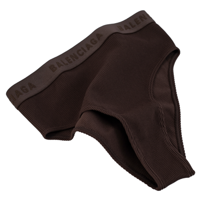 Balenciaga Ribbed Briefs With Logo In Dark Brown