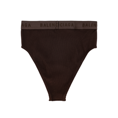 Balenciaga Ribbed Briefs With Logo In Dark Brown