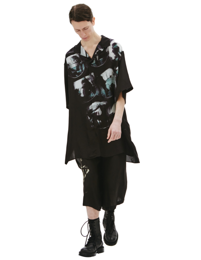 Shop Yohji Yamamoto Fisheye Print Silk Shirt In Black