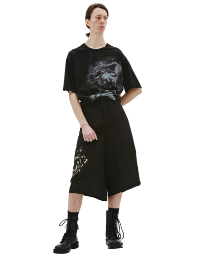 Shop Yohji Yamamoto Spider Print Silk Shorts In Black