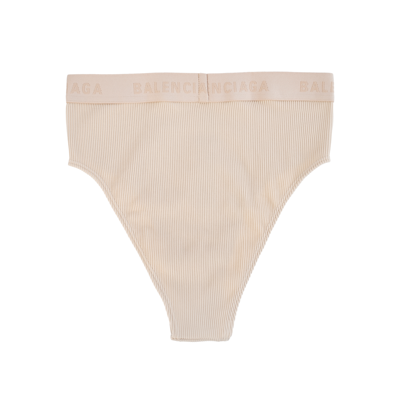 Balenciaga Ribbed Briefs With Logo In Beige