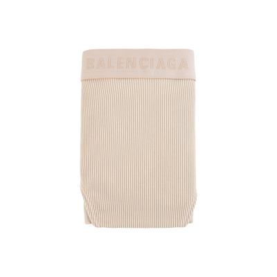Balenciaga Ribbed Briefs With Logo In Beige