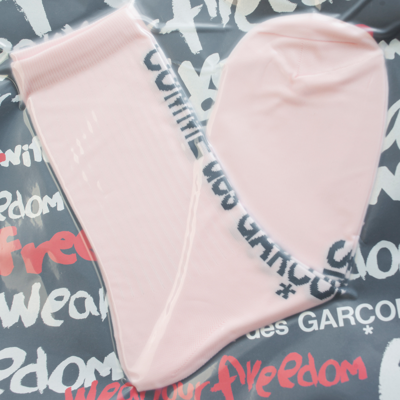 Shop Comme Des Garçons Logo Print Socks In Pink