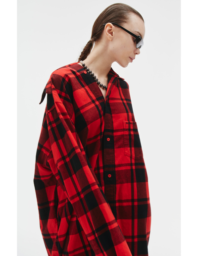 Shop Balenciaga Twisted Plaid Shirt In Red