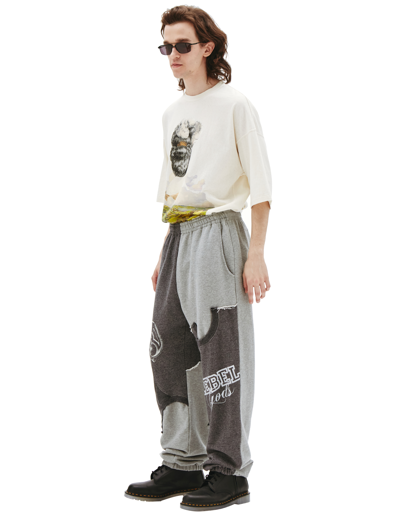 Shop Undercover Cotton Patchwork Sweatpants In Grey