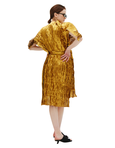 Shop Junya Watanabe Gold Polyester Midi Dress In Golden