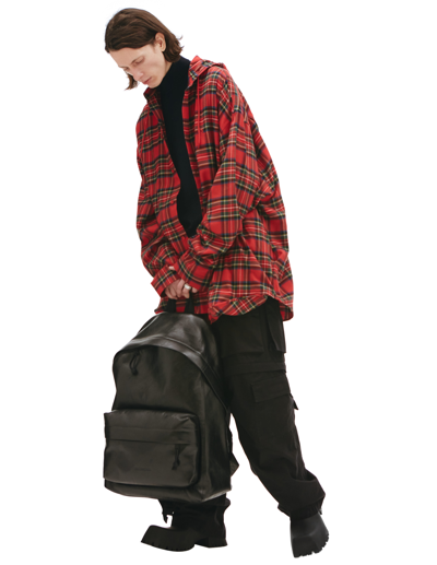 Shop Balenciaga Hooded Flannel Check Shirt In Red