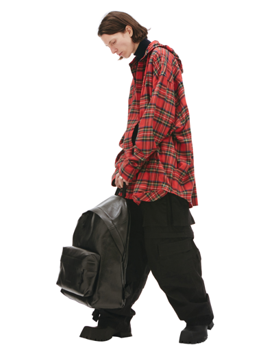 Balenciaga Plaid Hooded Flannel Button-up Shirt In Red