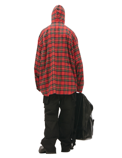 Balenciaga Plaid Hooded Flannel Button-up Shirt In Red
