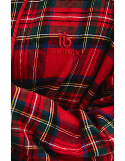 Balenciaga Plaid Hooded Flannel Button-up Shirt In Red