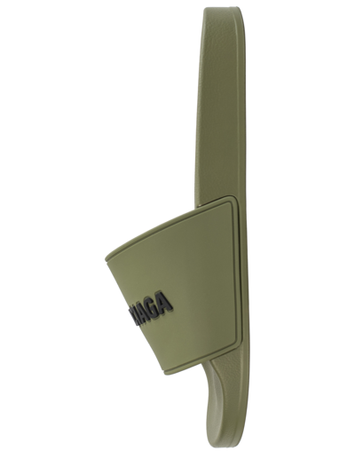 Balenciaga Logo-embossed Rubber Slides In Khaki
