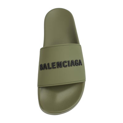 Shop Balenciaga Logo Pool Slides In Khaki