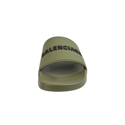 Shop Balenciaga Logo Pool Slides In Khaki