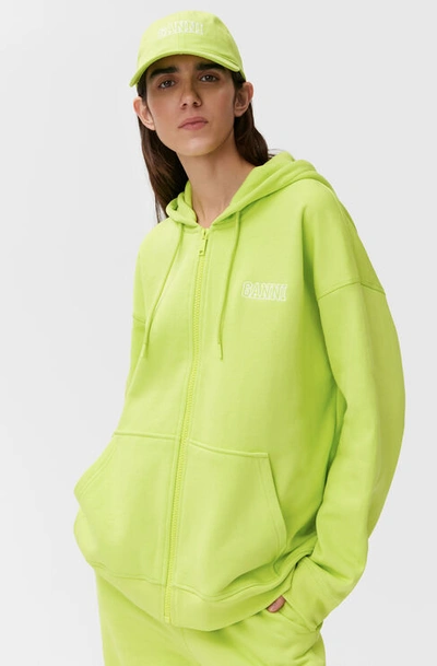 Shop Ganni Long Sleeve Isoli Software Oversized Zip Hoodie In Lime Popsicle