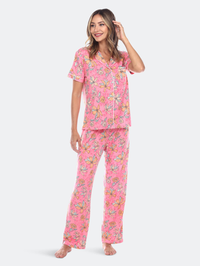 Shop White Mark Short Sleeve & Pants Tropical Pajama Set In Pink
