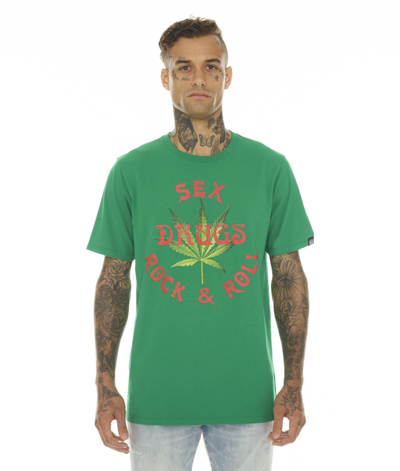 Shop Cult Of Individuality T-shirt Short Sleeve Crew Neck Tee "sex Drugs & Rock N Roll" In Green